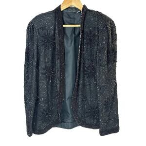 Vintage 90s NITELINE hand beaded silk blazer womans boxy elegant unique‎ Large